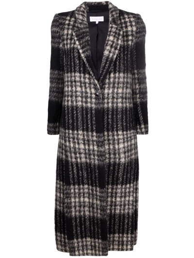 Shop Patrizia Pepe Check-print Notched-lapels Single-breasted Coat In Black
