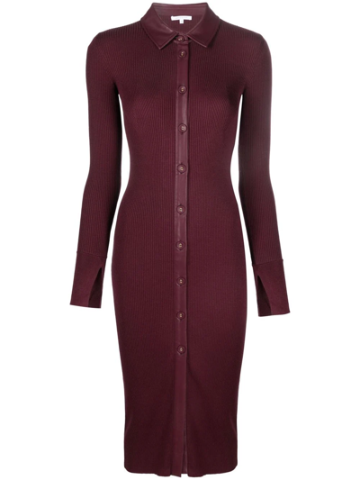 Shop Patrizia Pepe Ribbed-knit Buttoned Dress In Purple