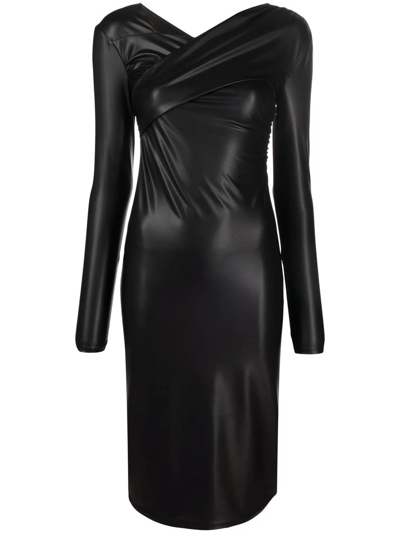Shop Patrizia Pepe Leather-effect Wrap Midi Dress In Black