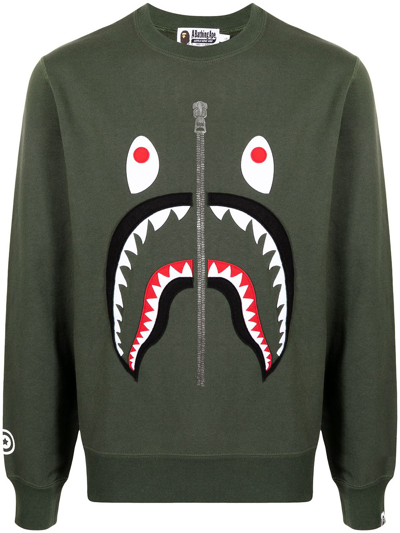 Shop A Bathing Ape Shark-print Cotton Sweatshirt In Green