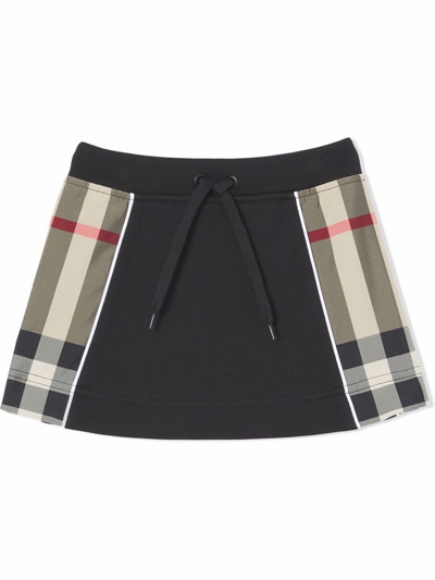 Shop Burberry Check-panel Cotton Skirt In Black