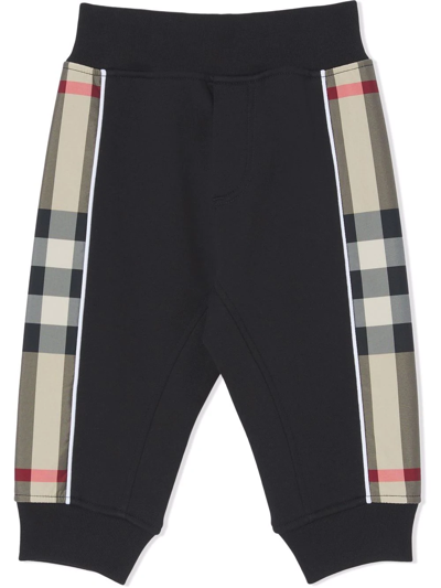 Shop Burberry Check Panel Cotton Track Pants In Black