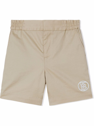 Shop Burberry Embroidered Logo Twill Shorts In Neutrals