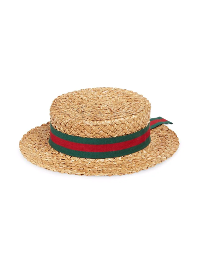 Shop Gucci Logo-ribbon Straw Hat In Brown