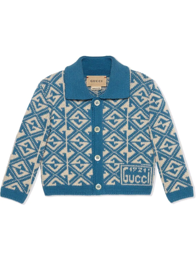Shop Gucci G Rhombus Knitted Cardigan In Blue