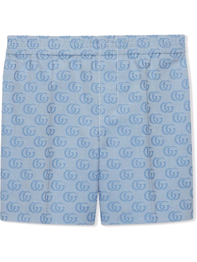 Shop Gucci Double G Print Shorts In Blue