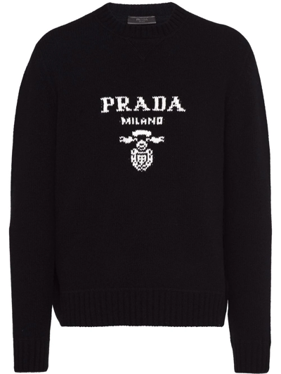 Shop Prada Logo Intarsia Wool-cashmere Jumper In Black