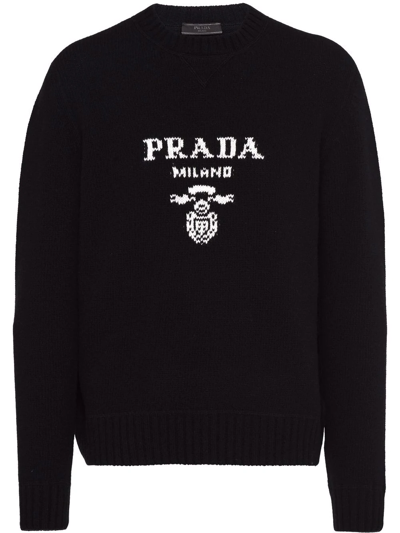 Shop Prada Logo Intarsia-knit Jumper In Black