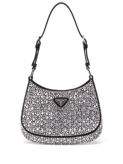 Shop Prada Cleo Crystal-embellished Shoulder Bag In Metallic