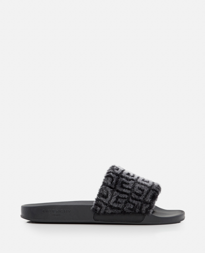 Shop Givenchy 4g Shearling & Rubber Slide Sandals In Black
