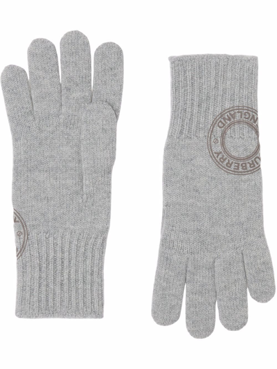 Shop Burberry Logo Graphic-print Knitted Gloves In Grey