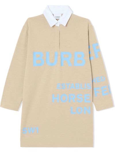 Shop Burberry Horseferry Cotton Dress In Neutrals