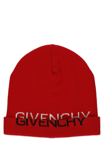 Shop Givenchy Kids Logo Intarsia Beanie In Red