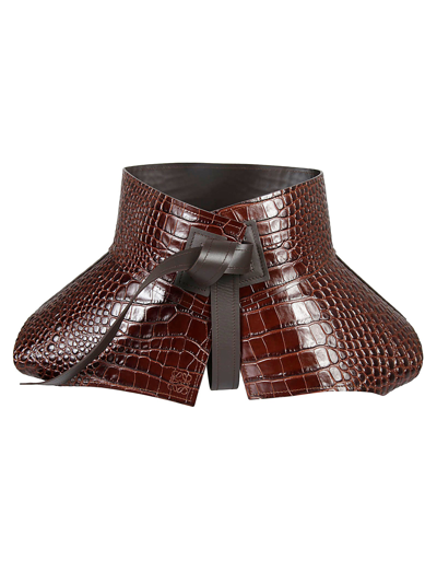 Shop Loewe Obi Embossed Wide Belt In Brown