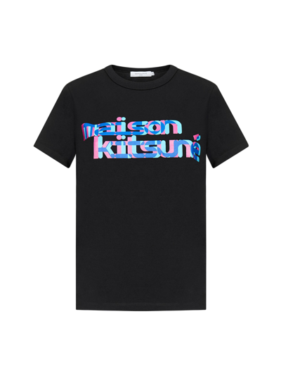 Shop Maison Kitsuné Logo Print Crewneck T In Black