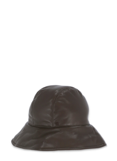 Shop Nanushka Padded Wide Brim Bucket Hat In Brown
