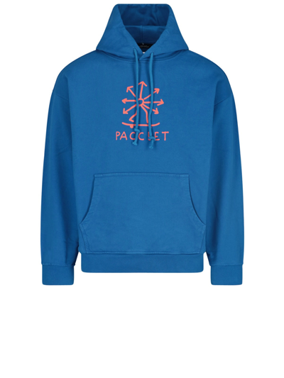 Shop Paccbet Logo Print Drawstring Hoodie In Blue