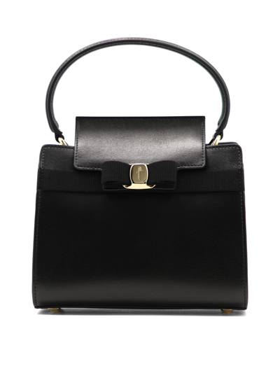 Shop Ferragamo Salvatore  Vara Bow Small Handbag In Black
