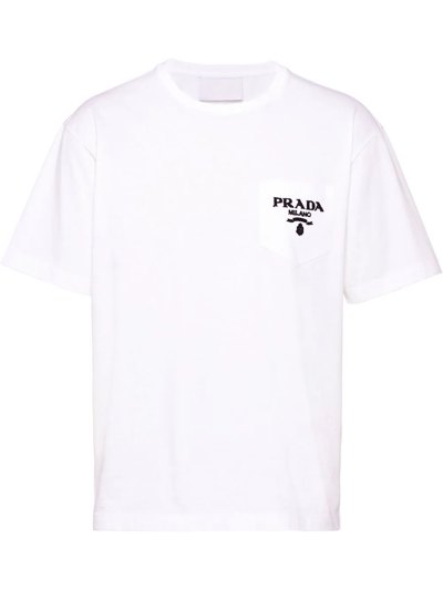 Shop Prada Chenille-logo T-shirt In Weiss