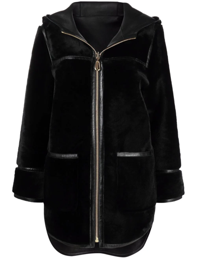 Shop Sandro Reversible Leather Coat In Schwarz