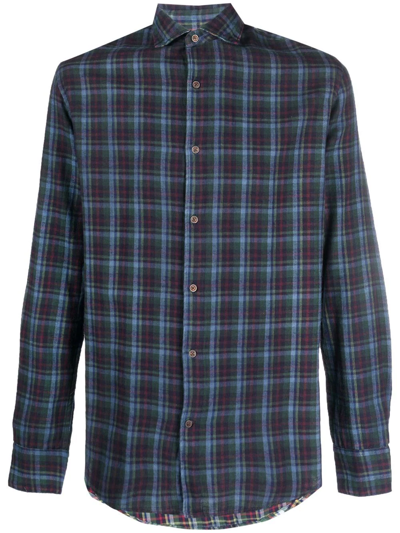 Deperlu Check-print Long-sleeve Shirt In Blau