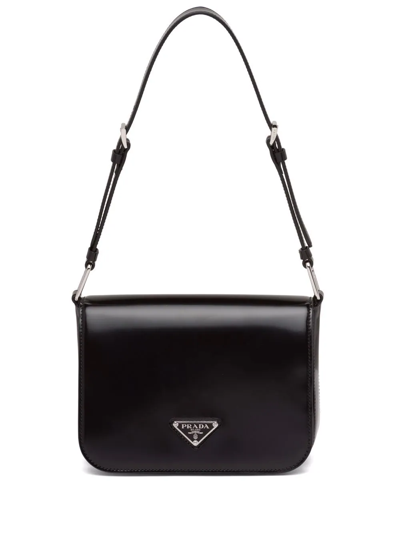 Shop Prada Brushed Leather Shoulder Bag In Schwarz