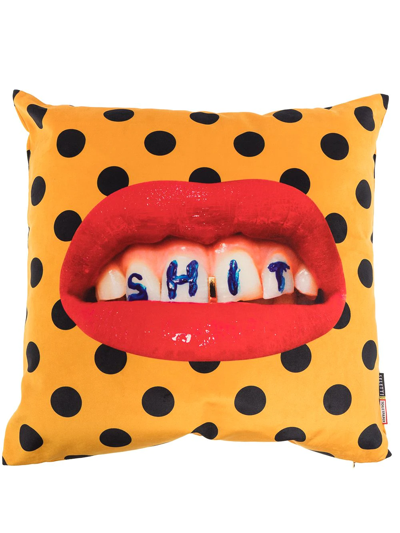 Shop Seletti Polka Dot Lip Print Cushion (50x50cm) In Gelb
