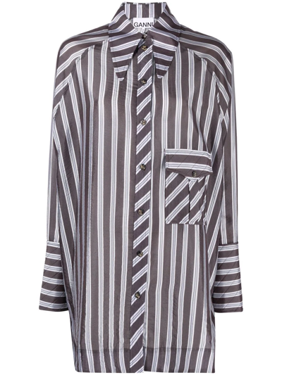 Shop Ganni Lightweight Striped Oversize Shirt In Grau