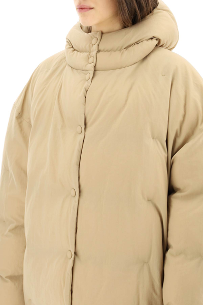 Shop A.w.a.k.e. Long Oversized Puffer Jacket In Beige