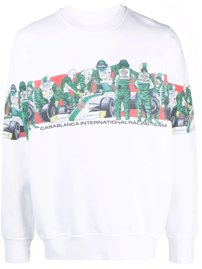 Shop Casablanca Graphic-print Long-sleeve Sweatshirt In White