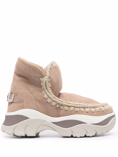 Shop Mou Chunky Eskimo Sneaker Boots In Neutrals