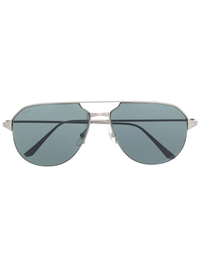 Shop Cartier Santos De  Pilot-frame Sunglasses In Silver