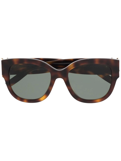 Shop Saint Laurent Tortoiseshell-effect Tinted Sunglasses In Brown