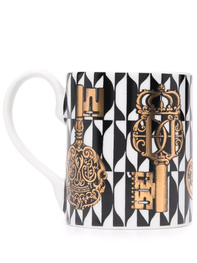 Shop Fornasetti Chiavi Printed Mug In Black