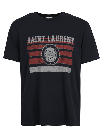 Shop Saint Laurent Logo Print T-shirt In Marine/red