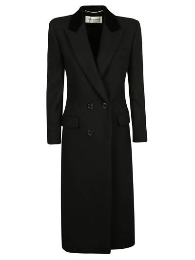 Shop Saint Laurent Double-breasted Long Coat In Noir