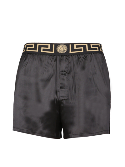 Shop Versace Pajamas Shorts With Greek Border In Nero