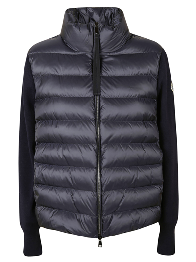 Shop Moncler Zip Padded Cardigan In Blue