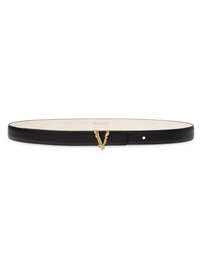 Shop Versace Women's Virtus Leather Belt In Black  Gold