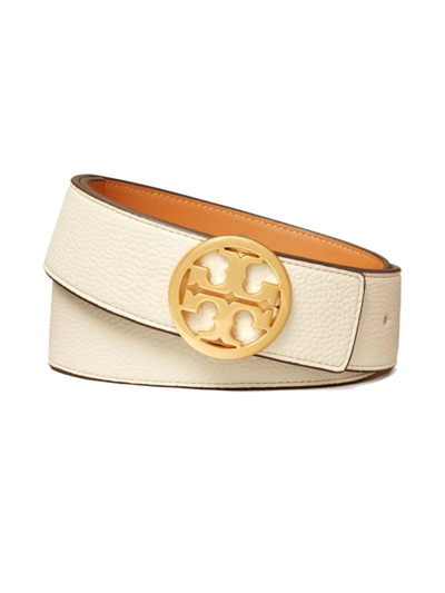 Shop Tory Burch Reversible Logo Leather Belt In New Ivory