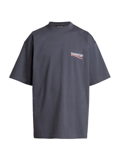 Shop Balenciaga Men's Oversize Campaign Logo Cotton T-shirt In Dark Grey White
