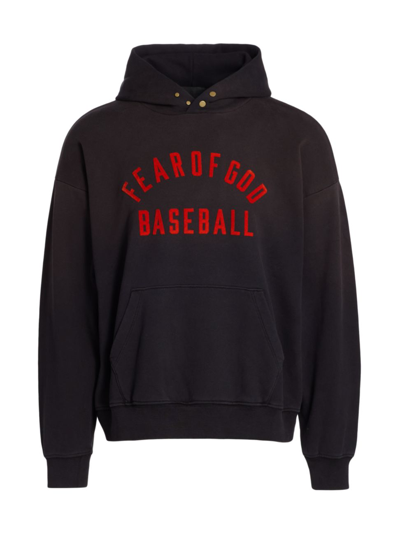 Shop Fear Of God Baseball Hoodie Sweatshirt In Vintage Black