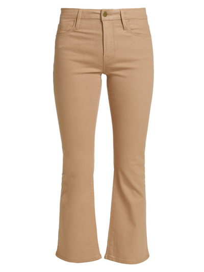 Shop Frame Women's Le Crop Mid-rise Stretch Coated Mini Boot-cut Jeans In Toasted Almond
