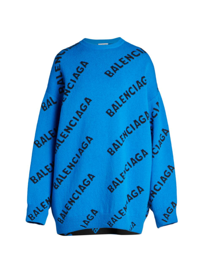 Shop Balenciaga Oversized Logo Sweater In Blue Black
