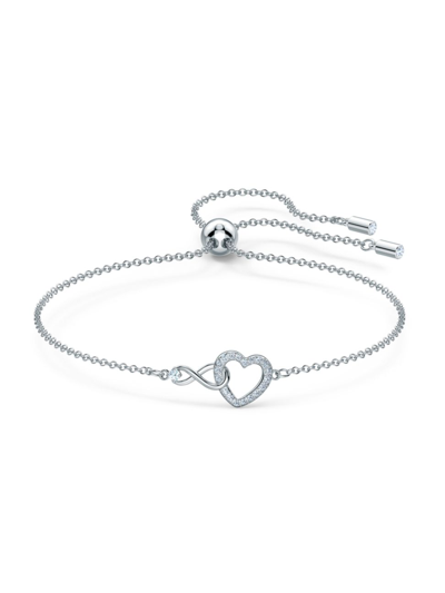 Shop Swarovski Women's  Infinity Crystal Rhodium-plated Infinity & Heart Bracelet In Silver