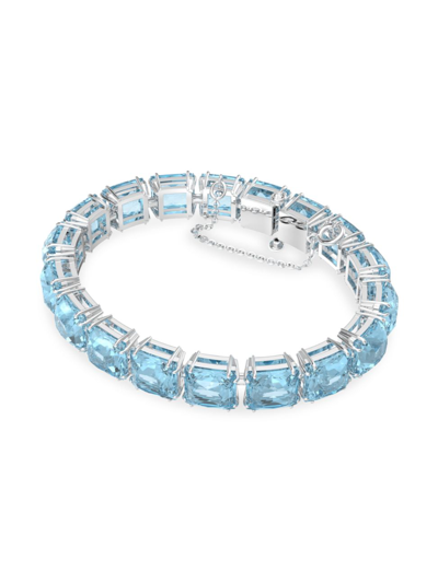 Shop Swarovski Women's Millenia  Crystal Blue Square-cut Rhodium-plated Bracelet