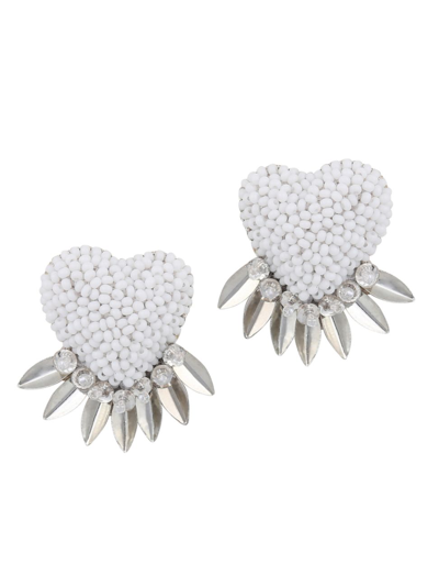 Shop Deepa Gurnani Danika Beaded Heart Stud Earrings In White