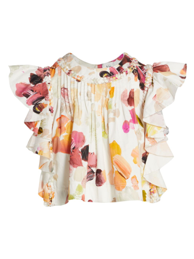 Shop Aje Women's Dassia Braided Flutter Sleeve Top In Wall Paper Floral