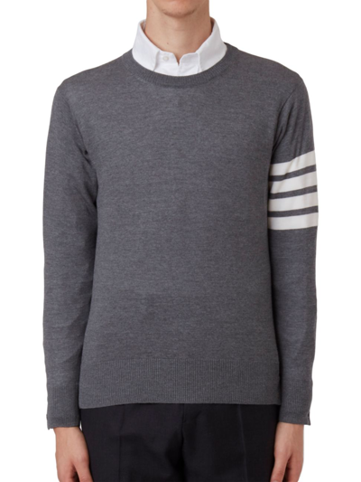 Shop Thom Browne Men's Classic Merino Wool Crewneck Sweater In Med Grey