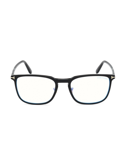 Shop Tom Ford Men's 53mm Blue Filter Square Glasses In Transparent Dark Grey